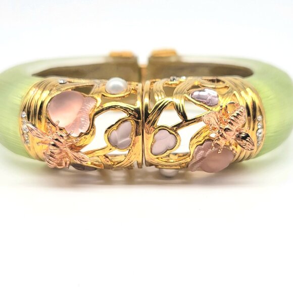 Alexis Bittar Yellow Lucite Swarovski Crystal Bee Garden Hinged Bangle Bracelet - Picture 1 of 11